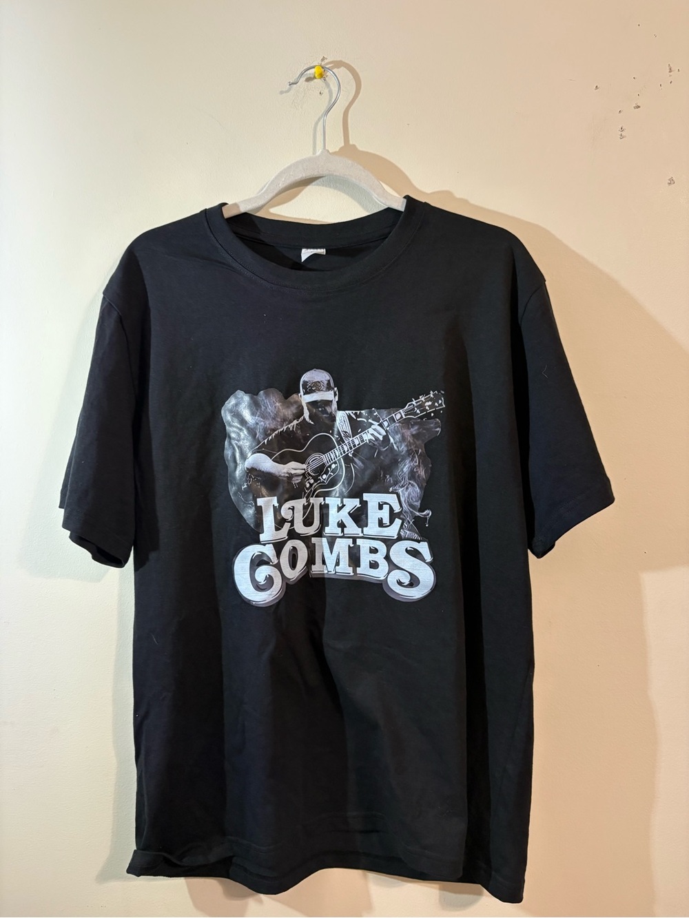 Luke‎ Combs Graphic T-Shirt Black large features Luke playing guitar